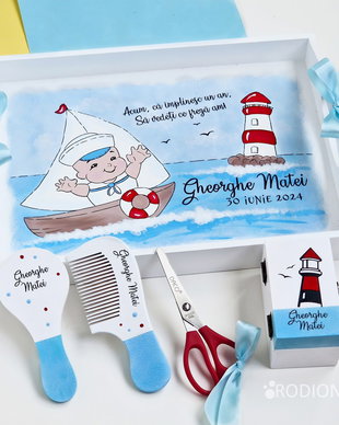 Tava mot tema marins, pictata manual personalizata, set marinar