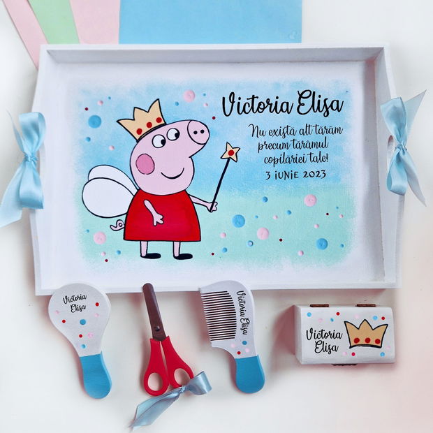 Tava turta Peppa Pig pictata manual personalizata cu nume