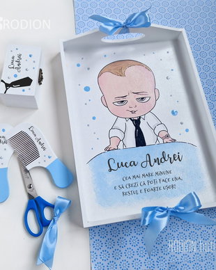 Tava prima aniversare Baby BOSS pictata manual personalizata cu nume