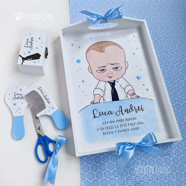 Tava prima aniversare Baby BOSS pictata manual personalizata cu nume