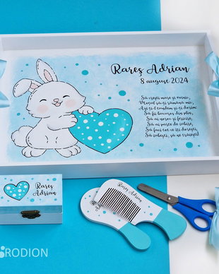 Tava taierea motului iepuras pictata manual personalizata, set aniversare