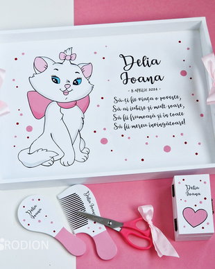 Tava taierea motului Marie pictata manual personalizata, set Pisicile Aristocrate
