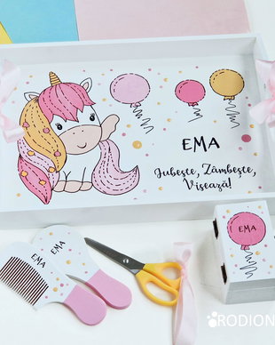 Tava taierea motului unicorn pictata manual personalizata, set turta