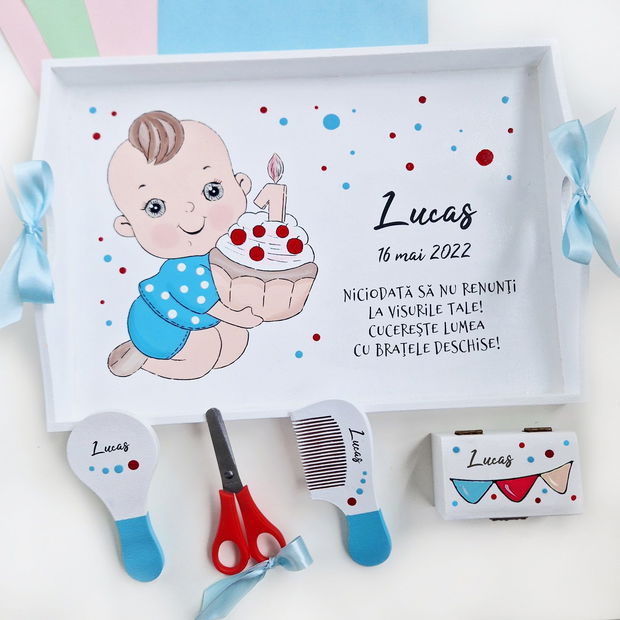 Tava prima aniversare baietel pictata manual personalizata