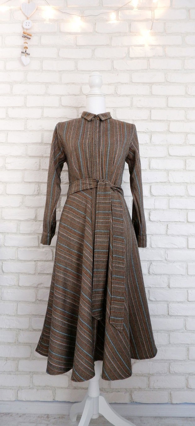 Rochie Camasa Stofa Lana Maro cu Dungi