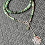 Colier argint smarald opal de foc etiopian negru charm argint frunza monstera ombre degrade gradient boho chic trendy - Transport gratuit