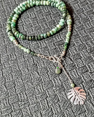 Colier argint smarald opal de foc etiopian negru charm argint frunza monstera ombre degrade gradient boho chic trendy - Transport gratuit