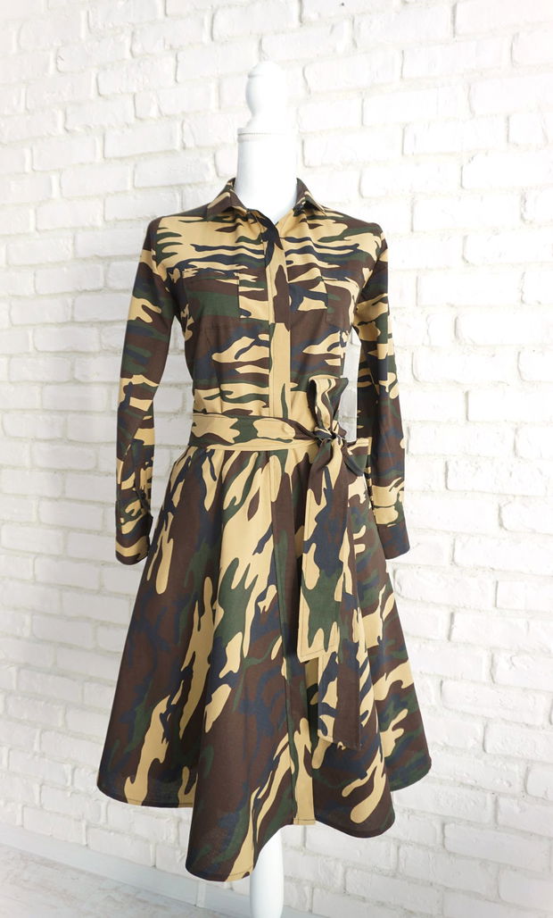 Rochie Camasa Army cu Guler Tunica