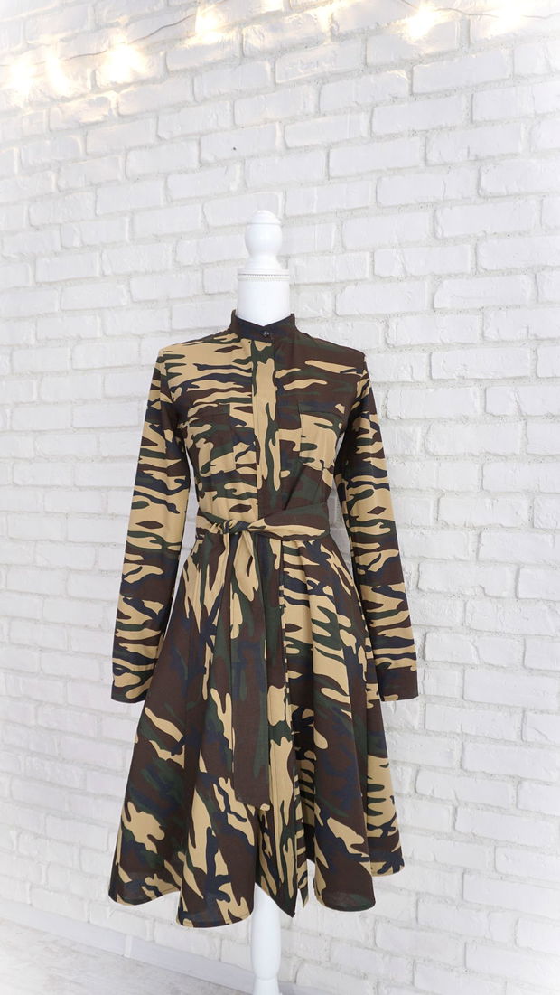 Rochie Camasa Army cu Guler Tunica