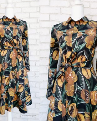 Rochie Camasa Flori Ocru