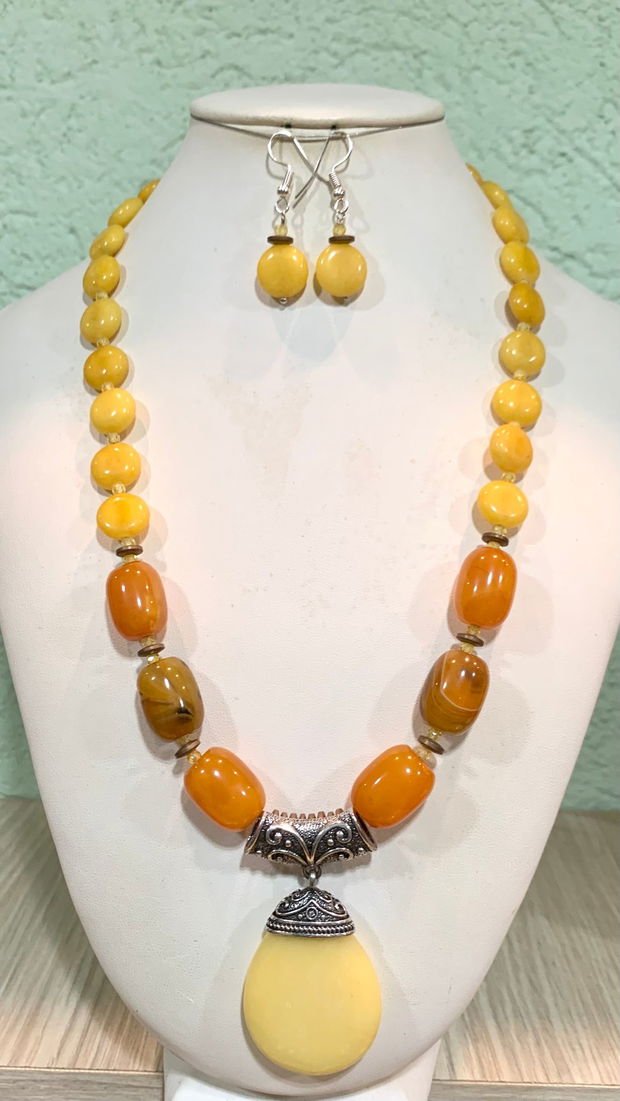 SET~HONEY & SUN~agate,jad,cubic zirconia,hematit electroplacat,accesorii argintii