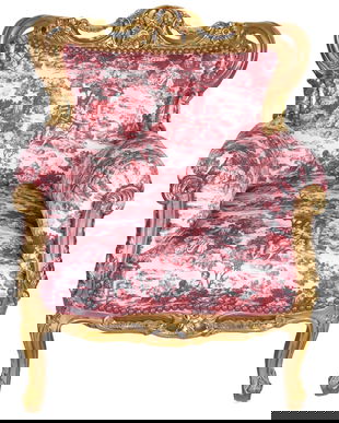 Fotoliu baroc auriu cu tapiterie alb cu bordo