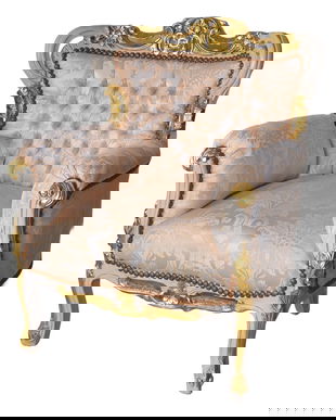 Fotoliu baroc alb auriu cu tapiterie din matase