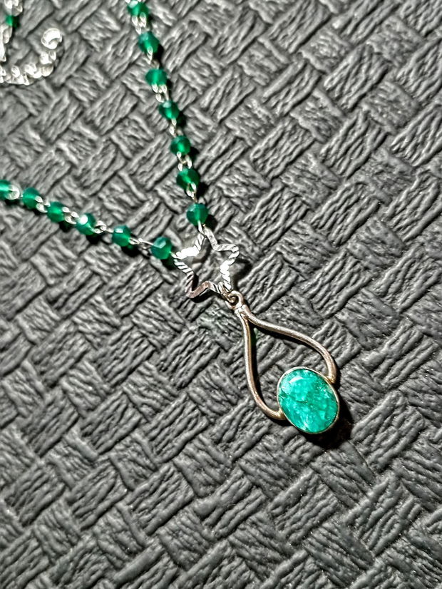 Colier argint onix verde ombre sillimanit charm stea lant argint degrade gradient minimalist boho chic trendy - Transport gratuit