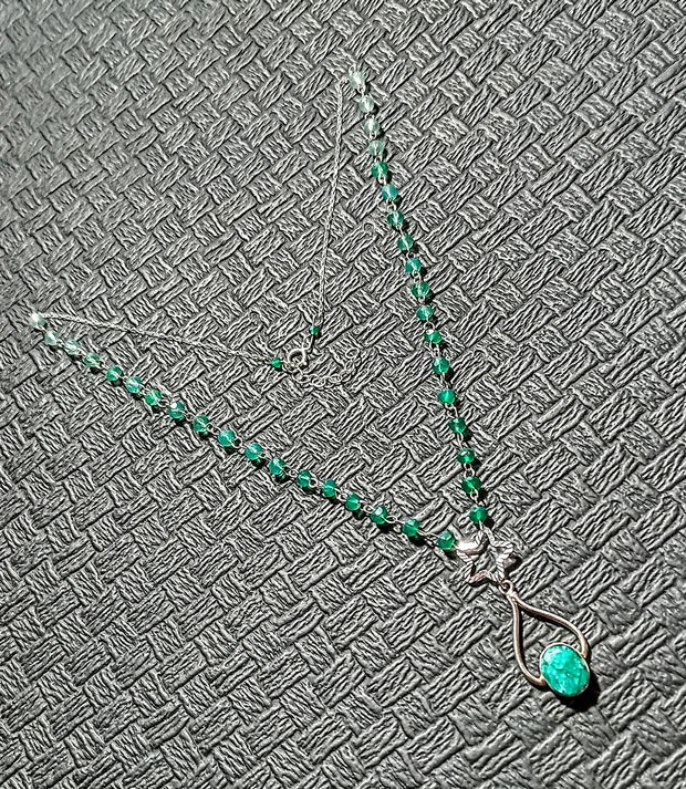 Colier argint onix verde ombre sillimanit charm stea lant argint degrade gradient minimalist boho chic trendy - Transport gratuit