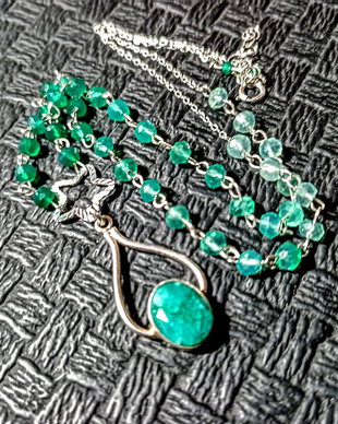 Colier argint onix verde ombre sillimanit charm stea lant argint degrade gradient minimalist boho chic trendy - Transport gratuit