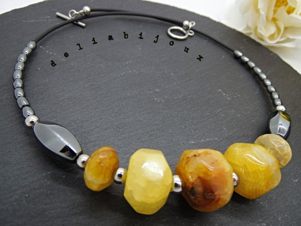 Colier handmade - agate si hematit (cod1078)