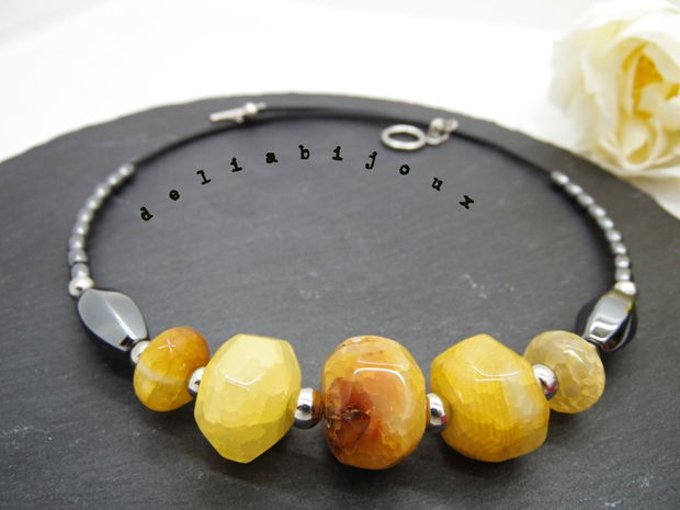 Colier handmade - agate si hematit (cod1078)