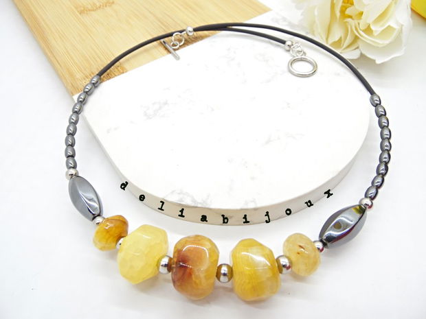 Colier handmade - agate si hematit (cod1078)