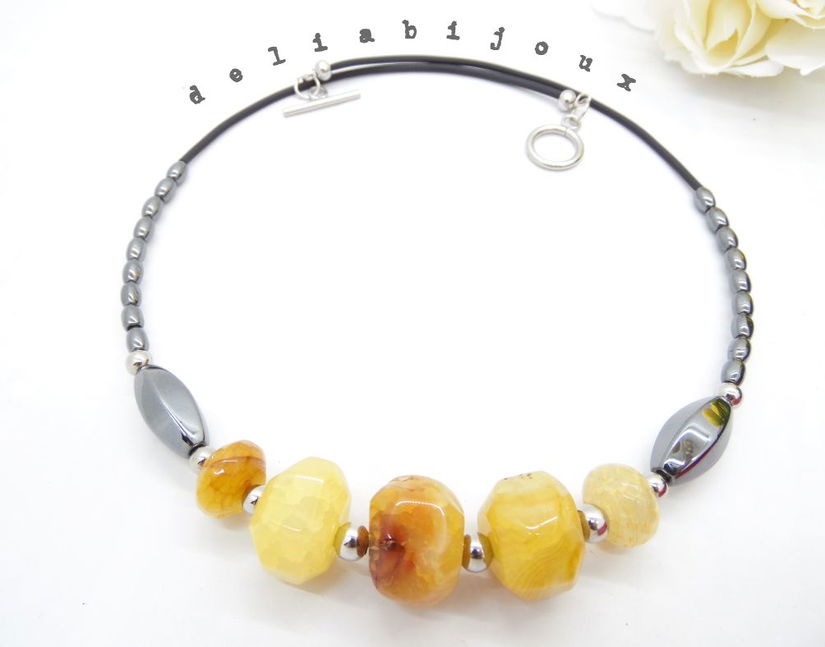 Colier handmade - agate si hematit (cod1078)