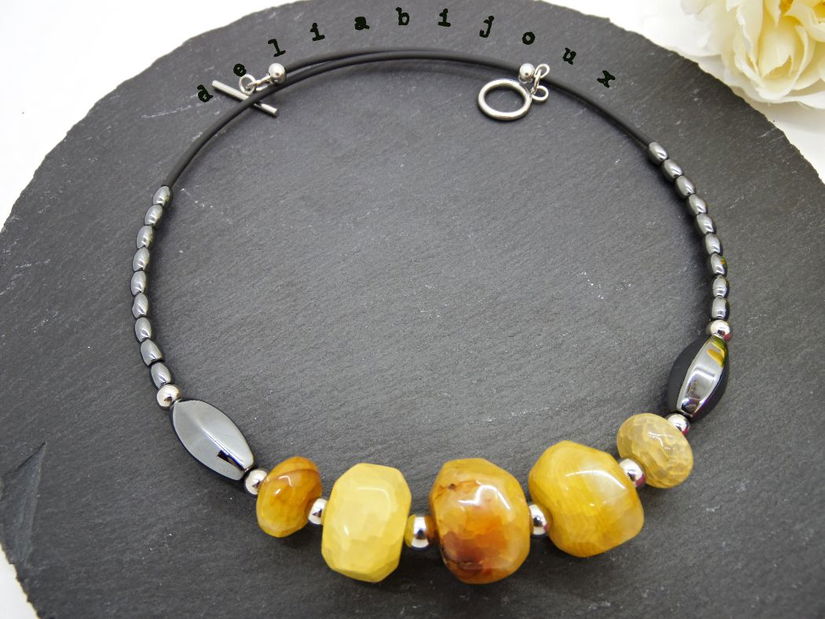 Colier handmade - agate si hematit (cod1078)