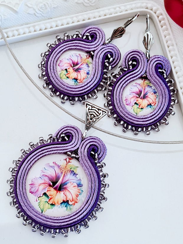 Set bijuterii mov-lila,  Set soutache