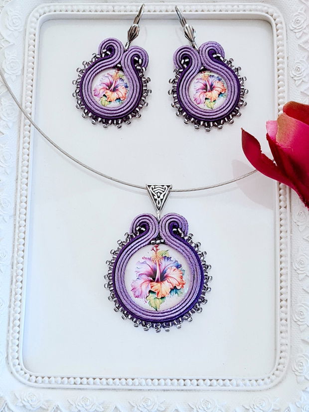 Set bijuterii mov-lila,  Set soutache