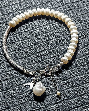 Bratara argint perle naturale de cultura disc baroc charm semiluna asimetrica boho chic trendy - Transport gratuit