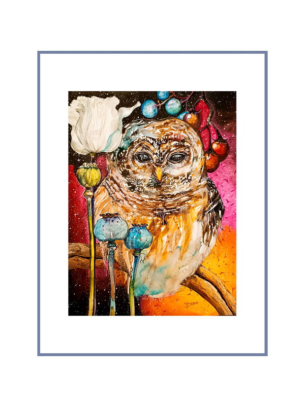 Tablou The Magic Owl - Pictura Originală în Acuarelă - Nature And Colors Collection