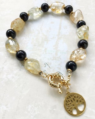 Bratara topaz auriu & turmalina neagra