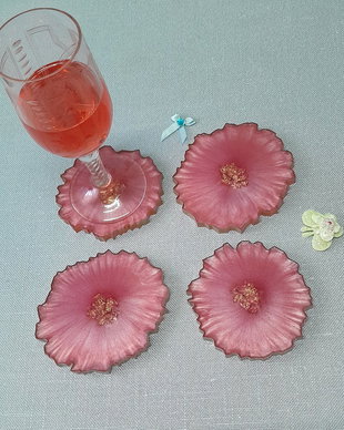 Sweet pink - set de 4 coastere din rășină epoxidică