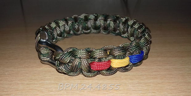 Brățară paracord military cu tricolor și închizătoare din inox