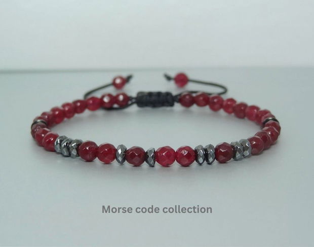 Bratara din jad & hematit cu mesaj in codul Morse "Soulmates" - Bratari personalizate. Transport gratuit