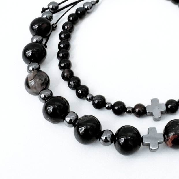 Set bratari cuplu din turmalina neagra si hematit - Protectie energie negativa