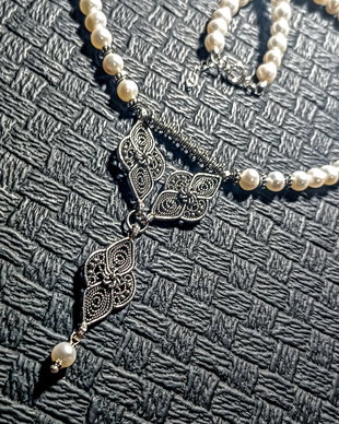 Colier argint perle naturale de cultura conector filigranat argint antichizat victorian vintage trendy - Transport gratuit