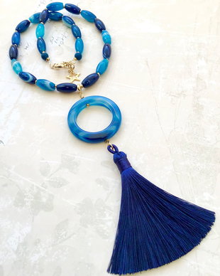 Colier agate albastre