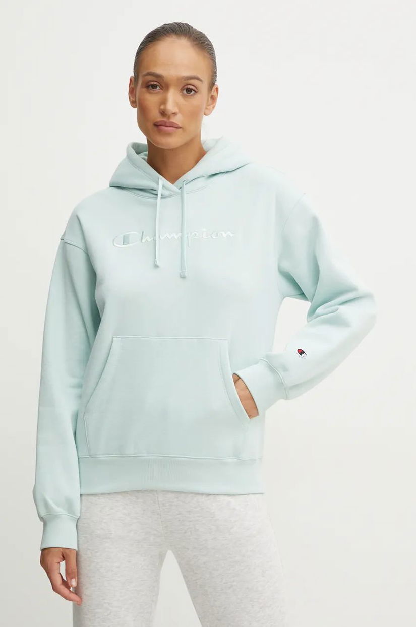 Champion bluza femei, culoarea verde, cu glugă, cu imprimeu, 117581