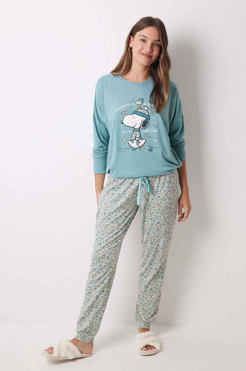 women'secret pijama Snoopy femei, culoarea verde, 3138571