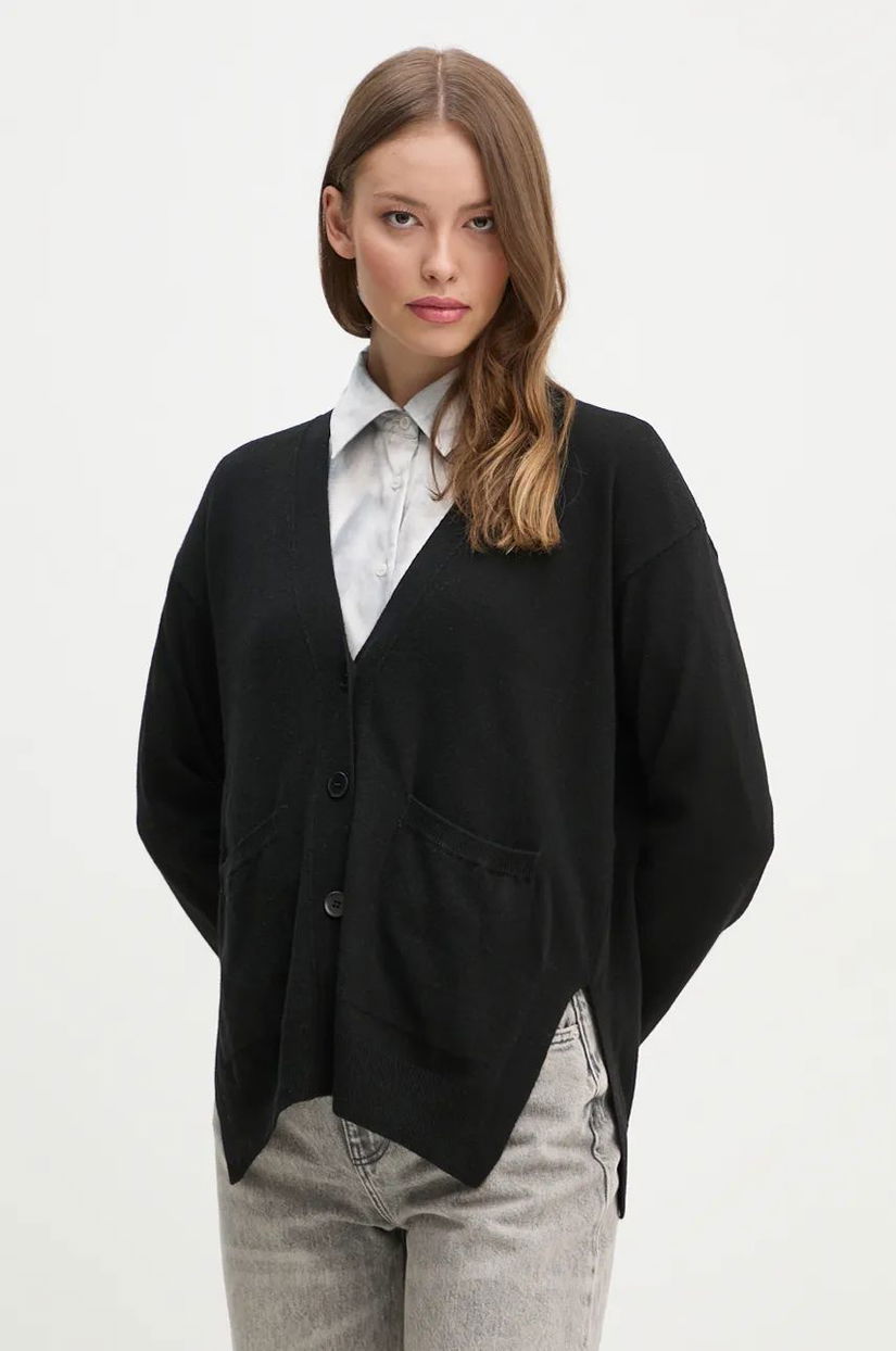 Sisley cardigan din amestec de casmir culoarea negru, light, 102HM601Z