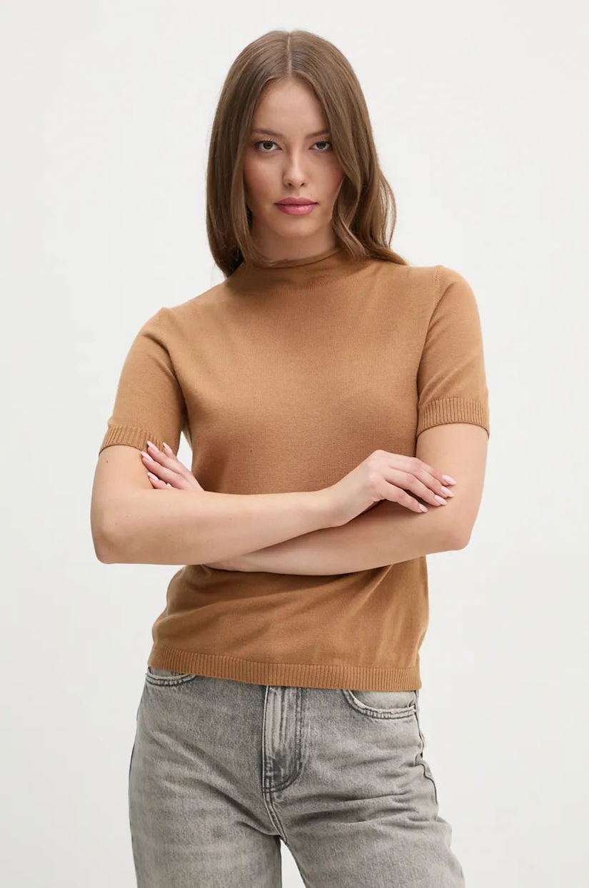 Sisley pulover de lana femei, culoarea maro, light, cu turtleneck, 11BAM105P