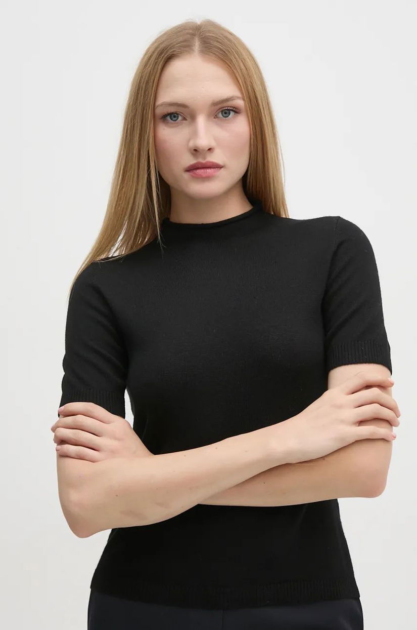 Sisley pulover de lana femei, culoarea negru, light, cu turtleneck, 11BAM105P