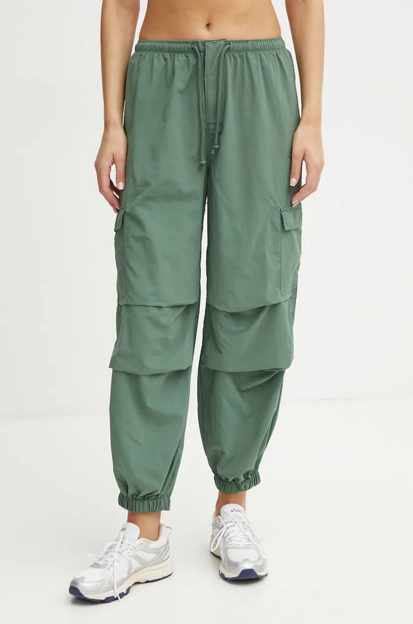 Reebok Classic pantaloni femei, culoarea verde, high waist, 100205879