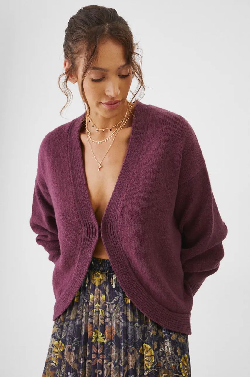 Medicine cardigan din amestec de lana femei, culoarea violet, călduros