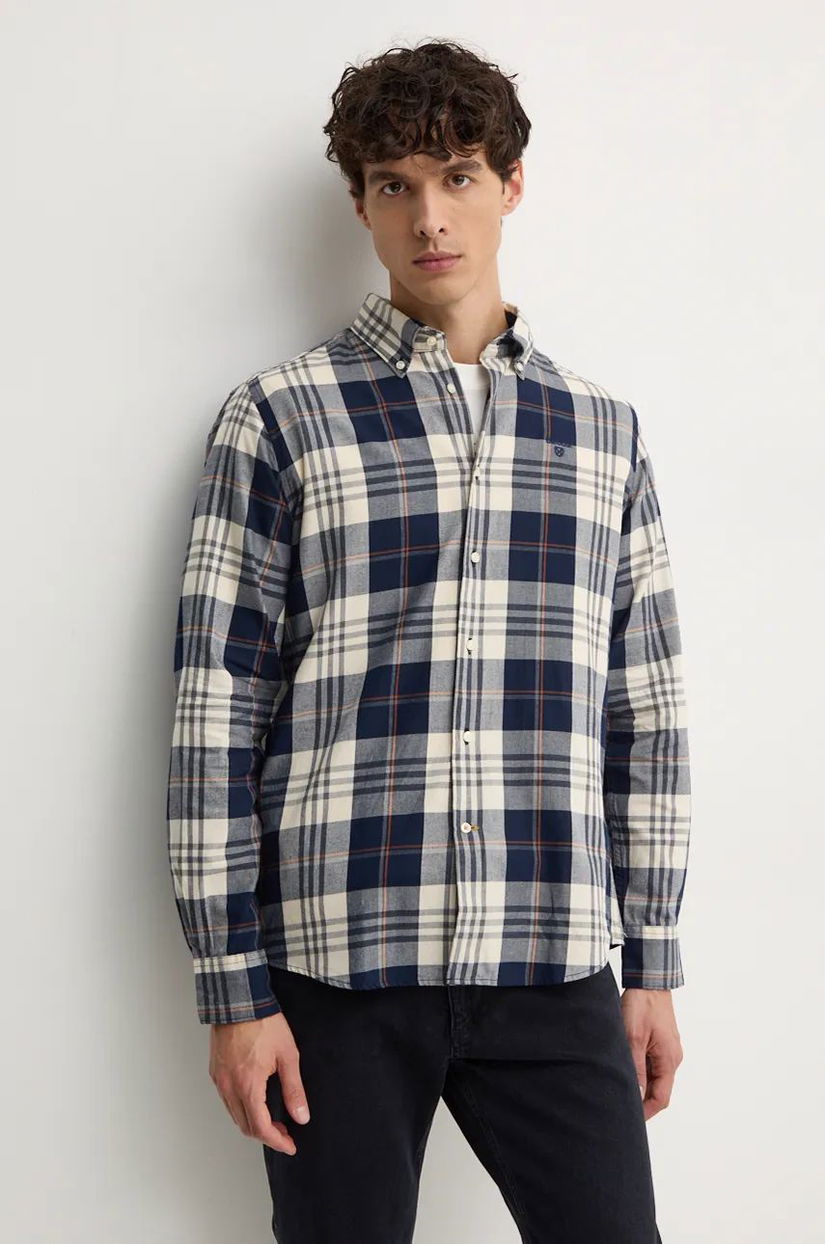 Barbour camasa din bumbac Edgar barbati, culoarea albastru marin, cu guler button-down, slim