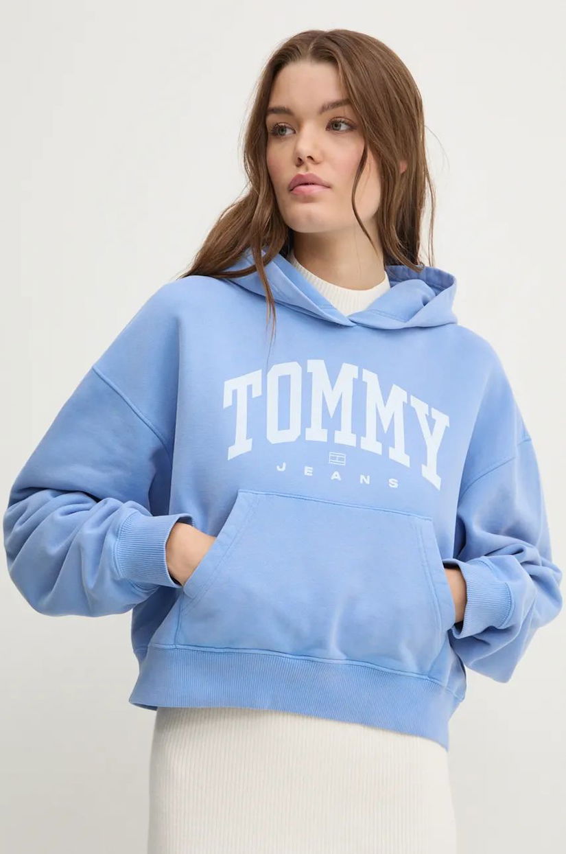 Tommy Jeans hanorac de bumbac femei, cu glugă, cu imprimeu, DW0DW19291