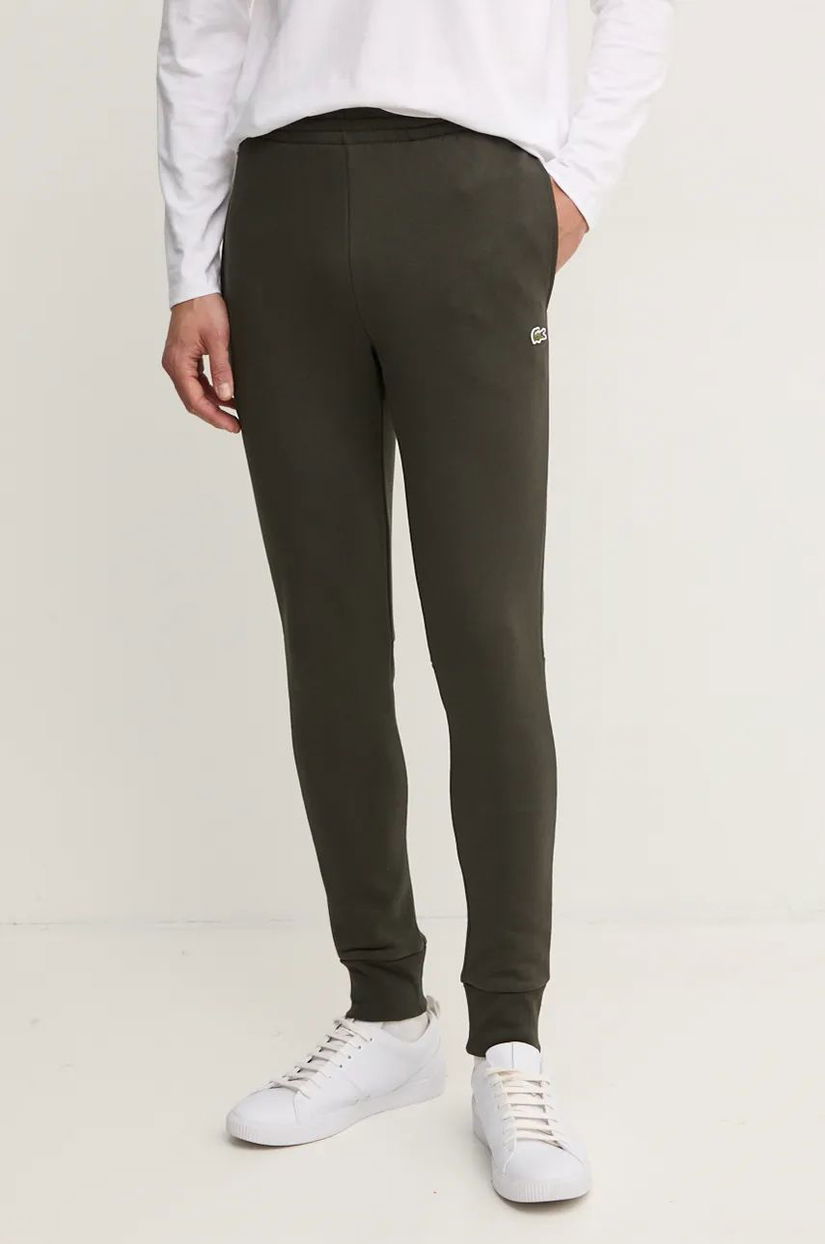 Lacoste pantaloni de trening culoarea verde, neted