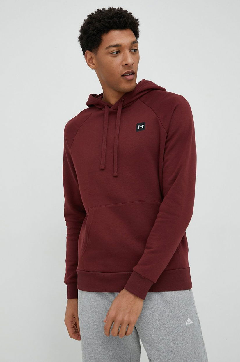 Under Armour bluza barbati, culoarea bordo, cu glugă, neted