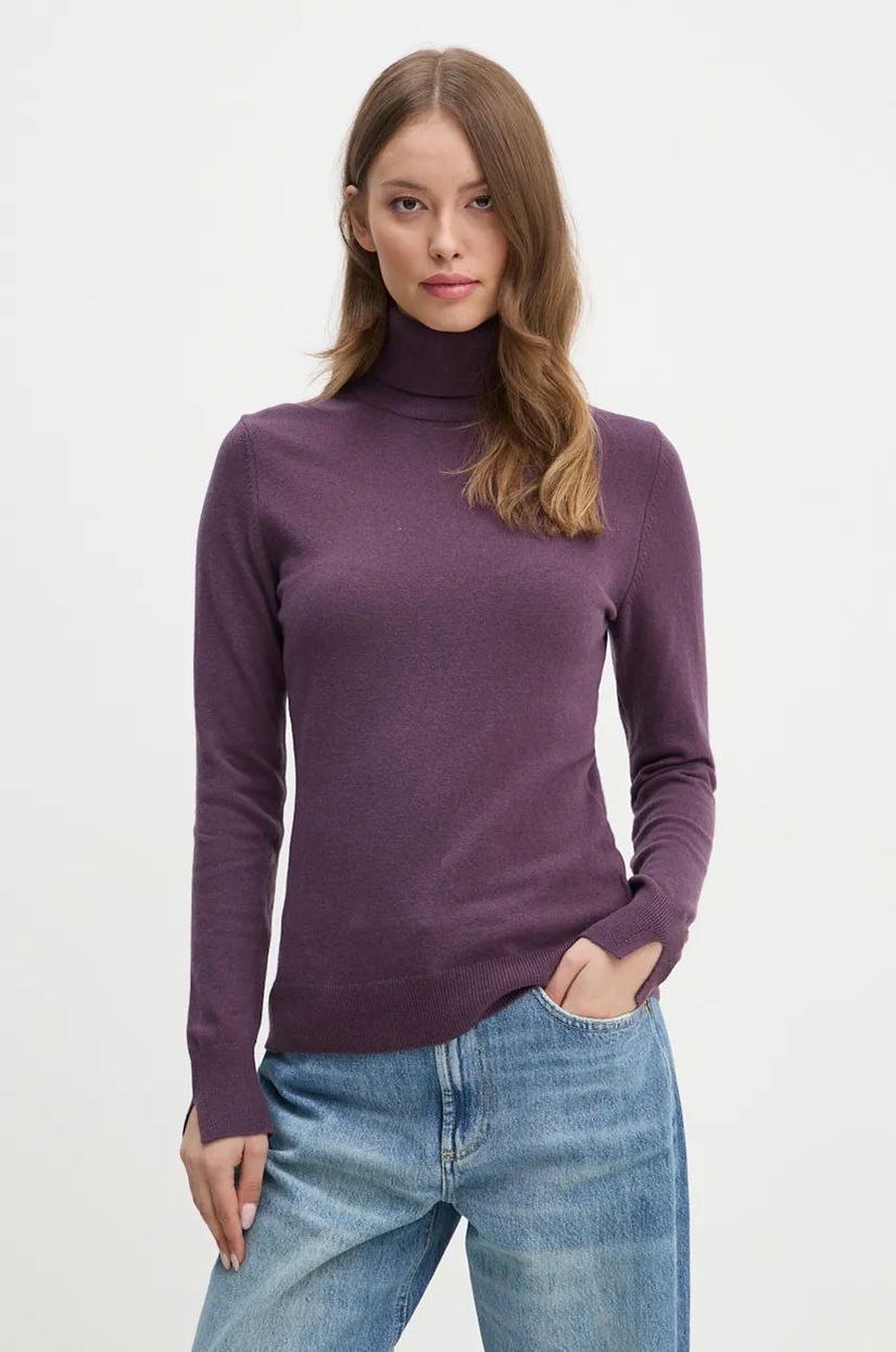 Sisley pulover din amestec de lana femei, culoarea violet, light, cu guler, 102HM2174