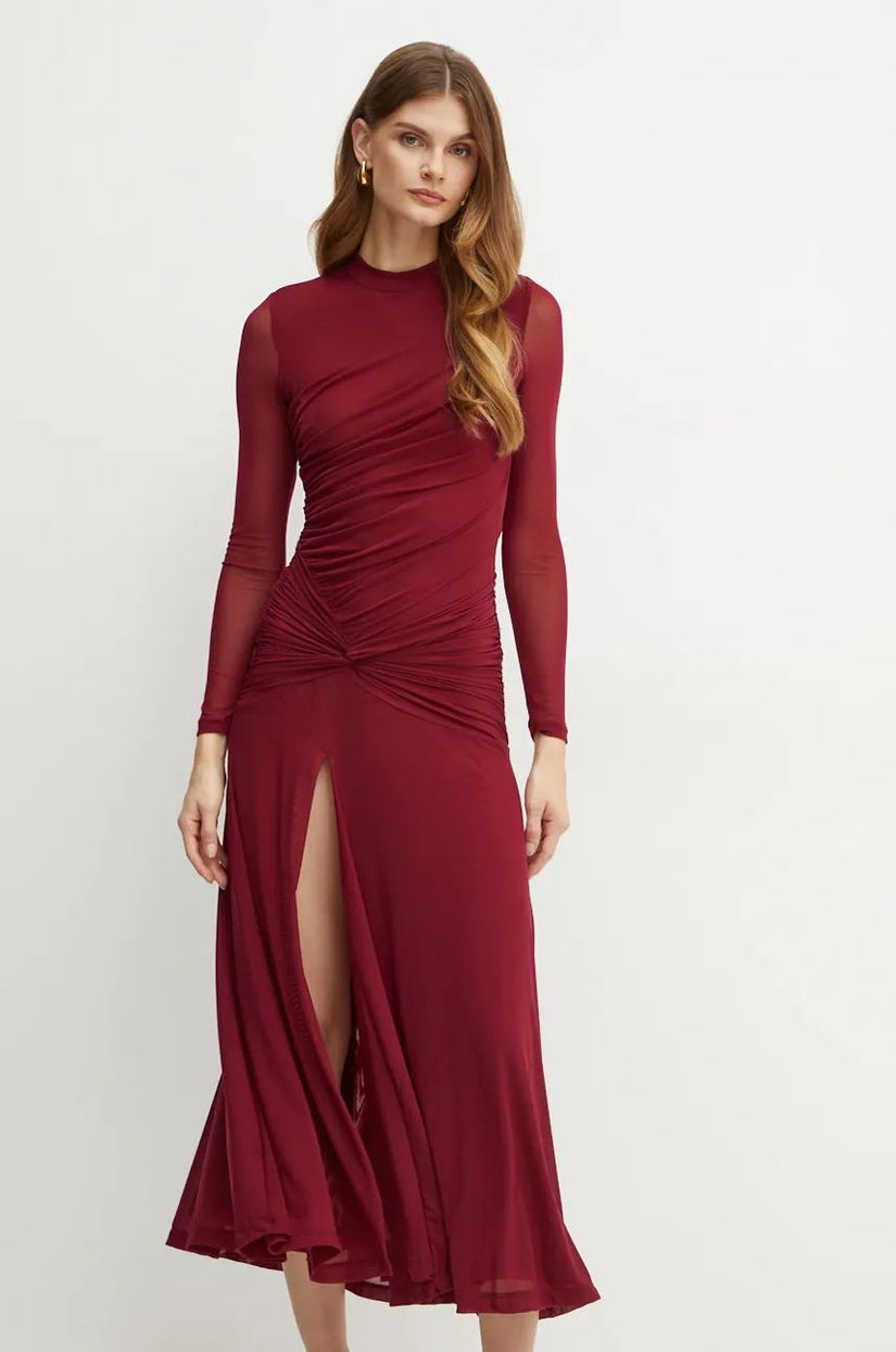 Bardot rochie LIYANA culoarea bordo, maxi, mulata, 59518DB