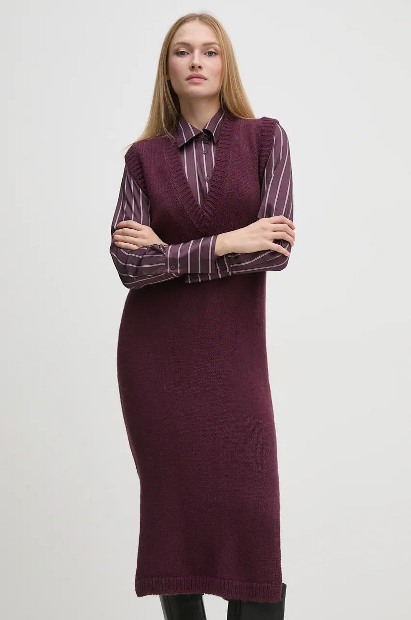 Sisley rochie din amestec de lana culoarea violet, midi, drept, 1276MV00T